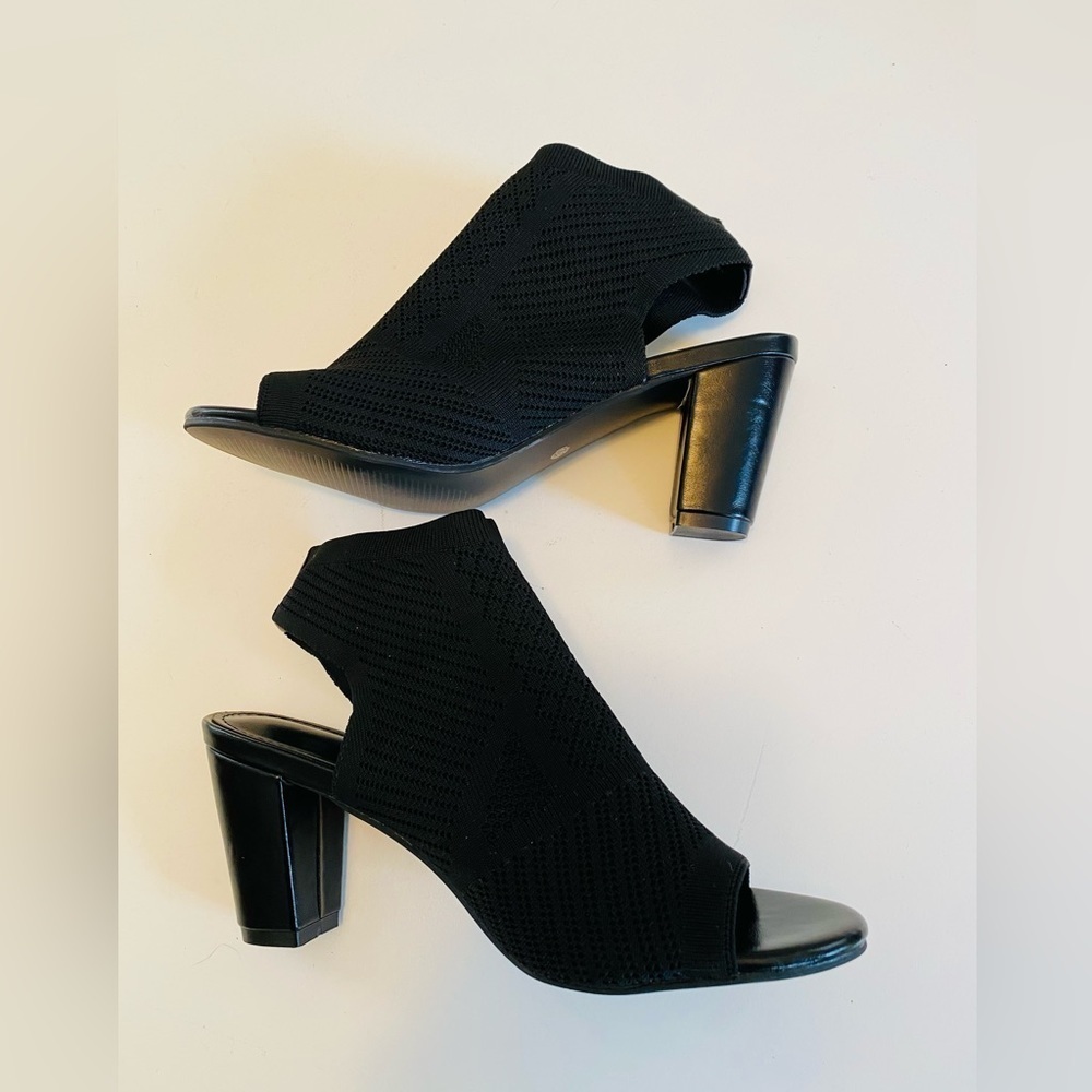Peep Toe Booties, Size 40, Minimalist Open Toe Chunky Heeled Slingback Boots - Picture 2 of 9